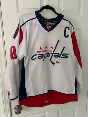 Reebok CCM Washington Capitals White, Red & Navy Hockey Jersey - Alex Ovechkin